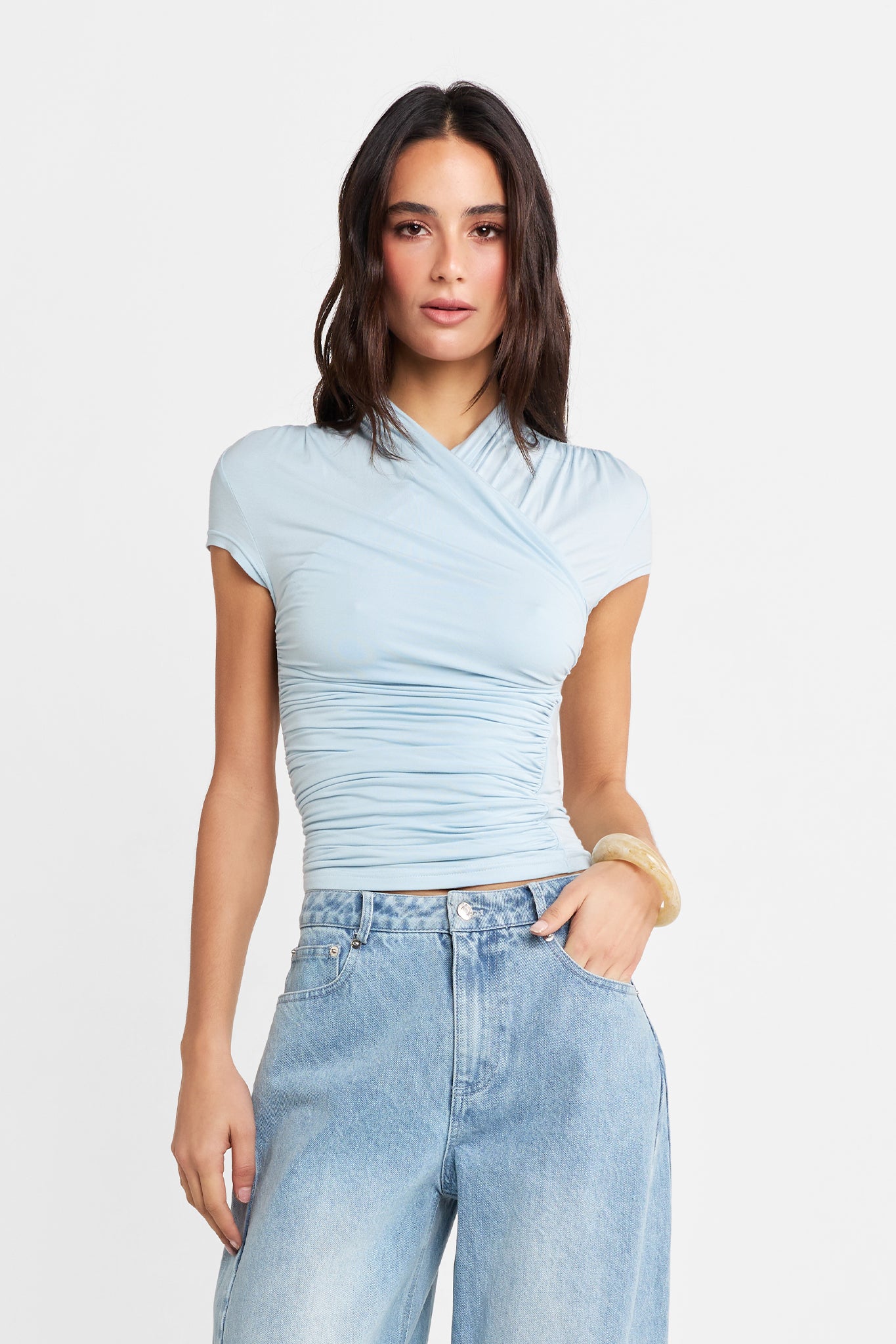 Adalia Cap Sleeve Top | Powder Blue
