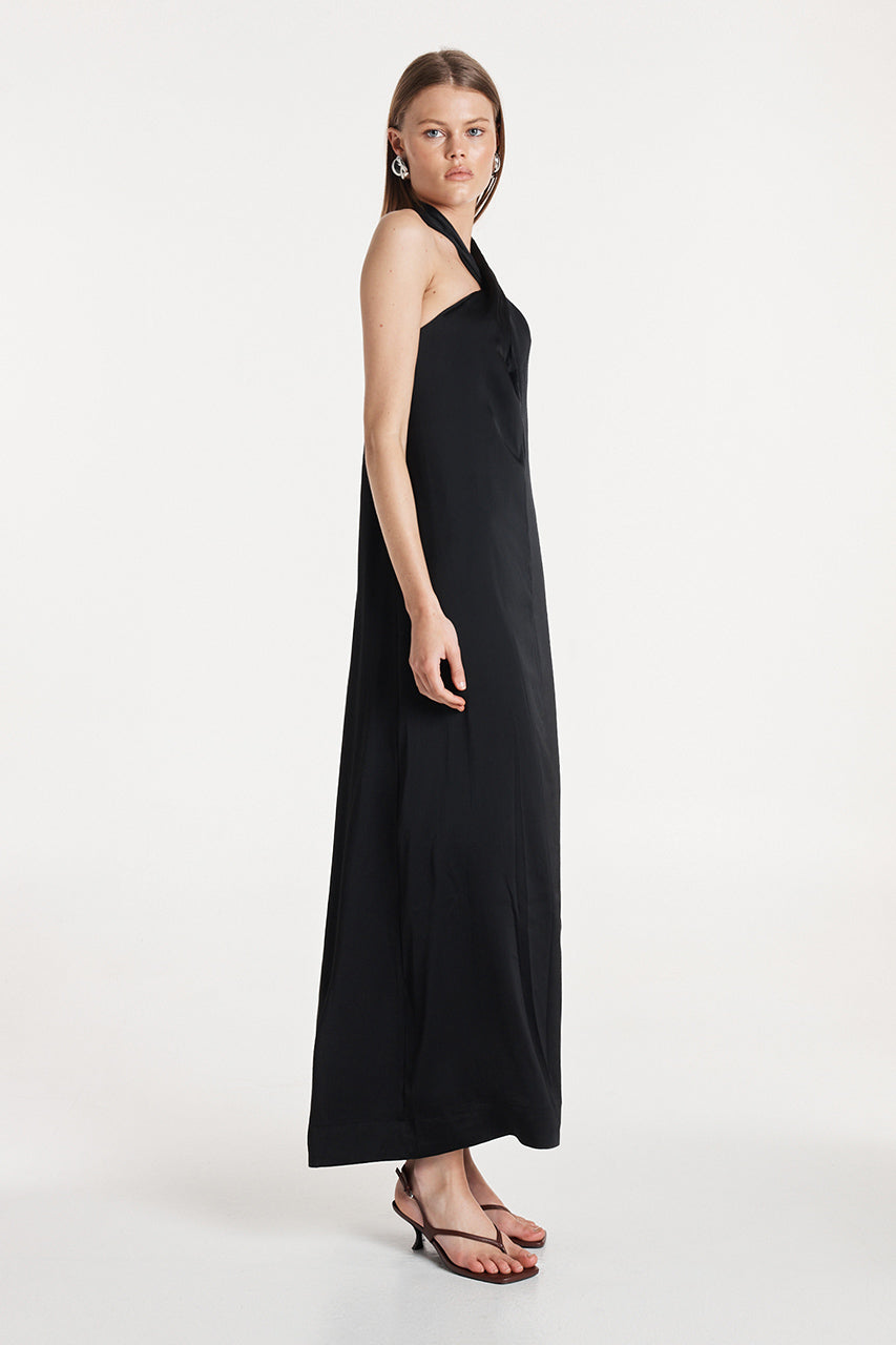 Amber Maxi Dress | Black Satin