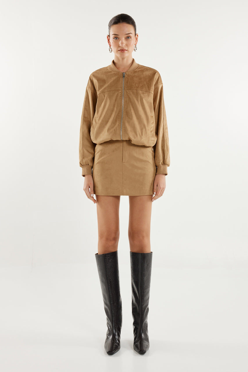 Collins Mini Skirt | Tan Suede