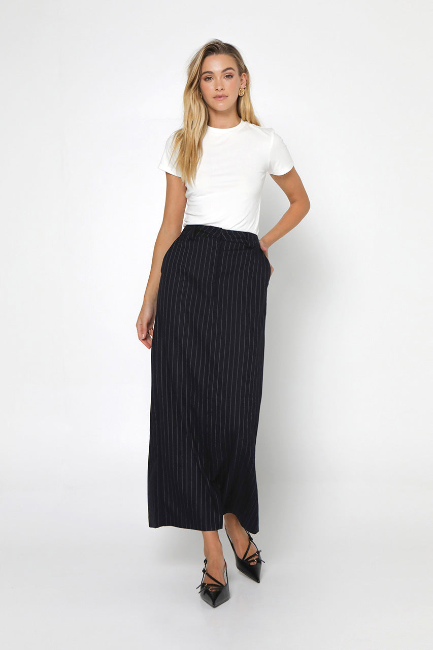 Lloyd Maxi Skirt | Navy Pinstripe
