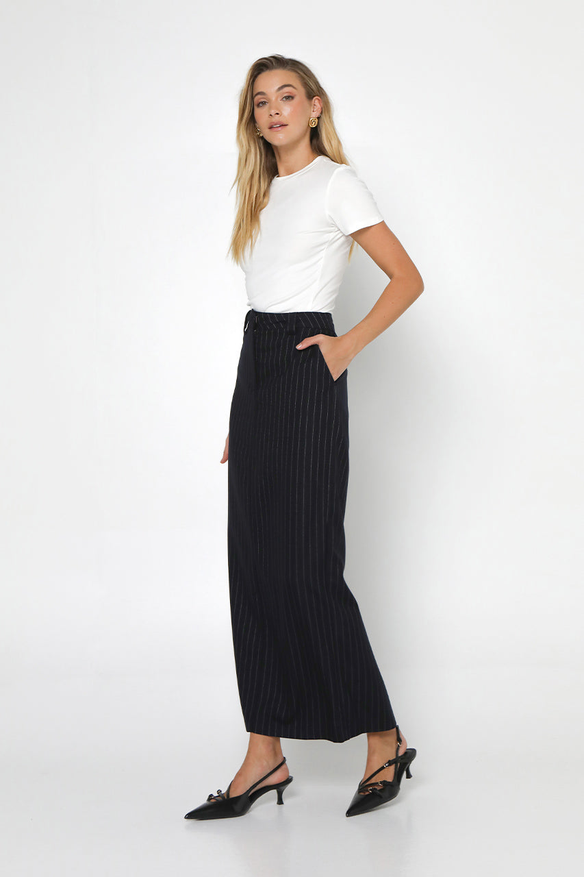 Lloyd Maxi Skirt | Navy Pinstripe