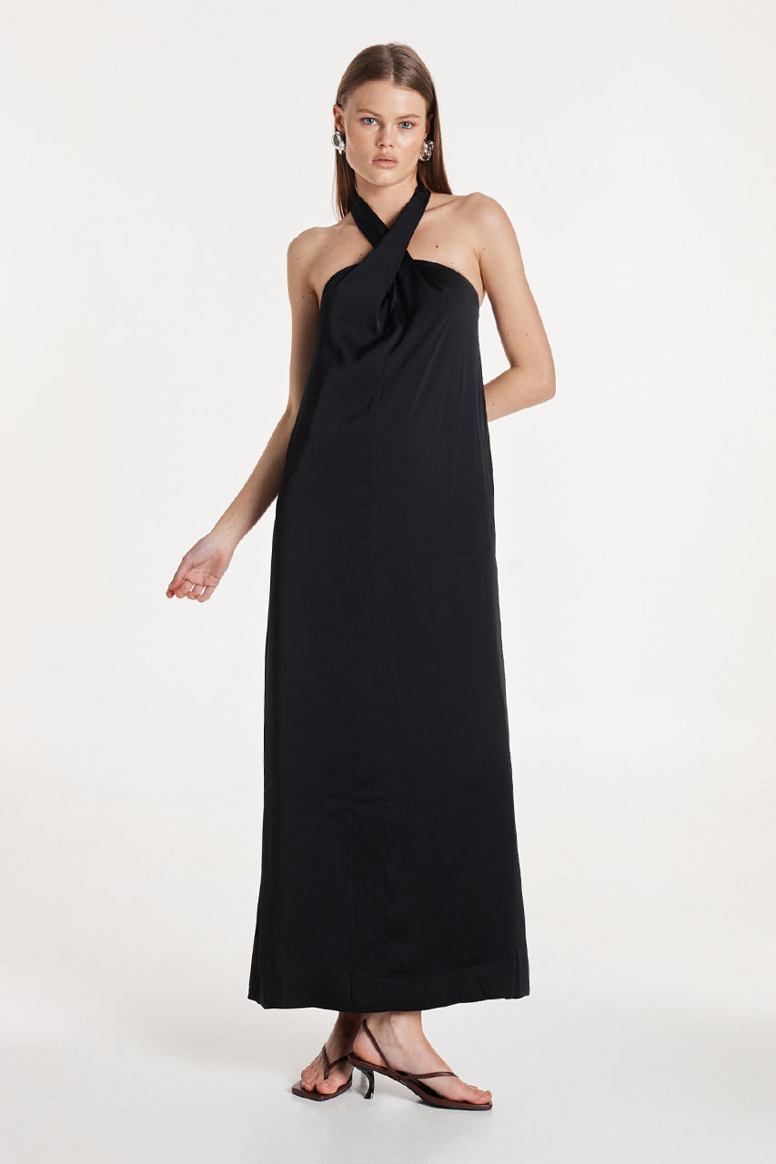 Amber Maxi Dress | Black Satin