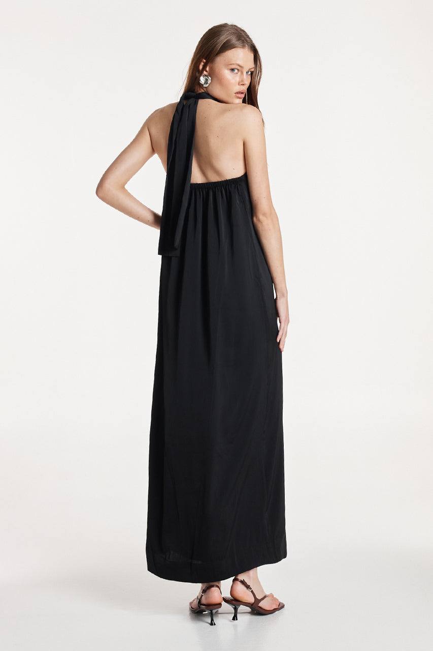 Amber Maxi Dress | Black Satin