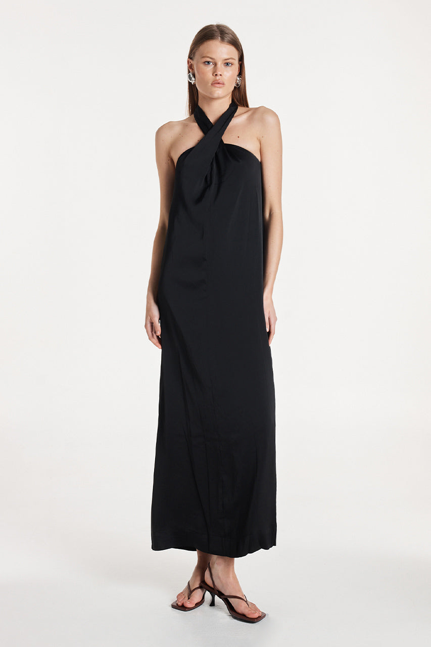 Amber Maxi Dress | Black Satin