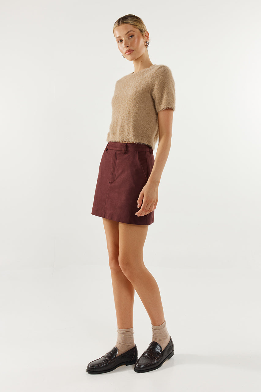 Collins Mini Skirt | Plum Suede