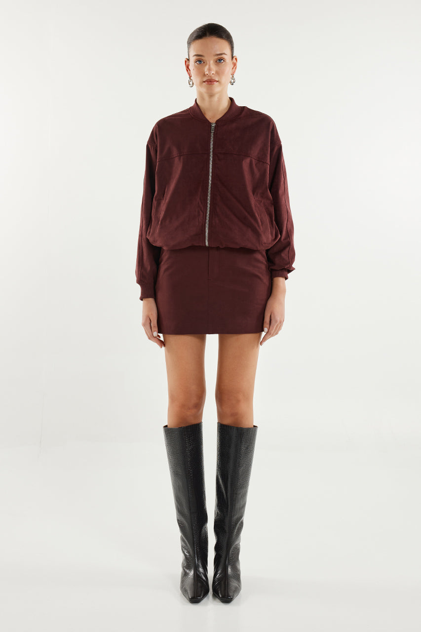 Collins Mini Skirt | Plum Suede